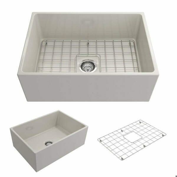 Bocchi Contempo Farmhouse Apron Front Fireclay 27 in. Single Bowl Kitchen Sink in Biscuit 1356-014-0120